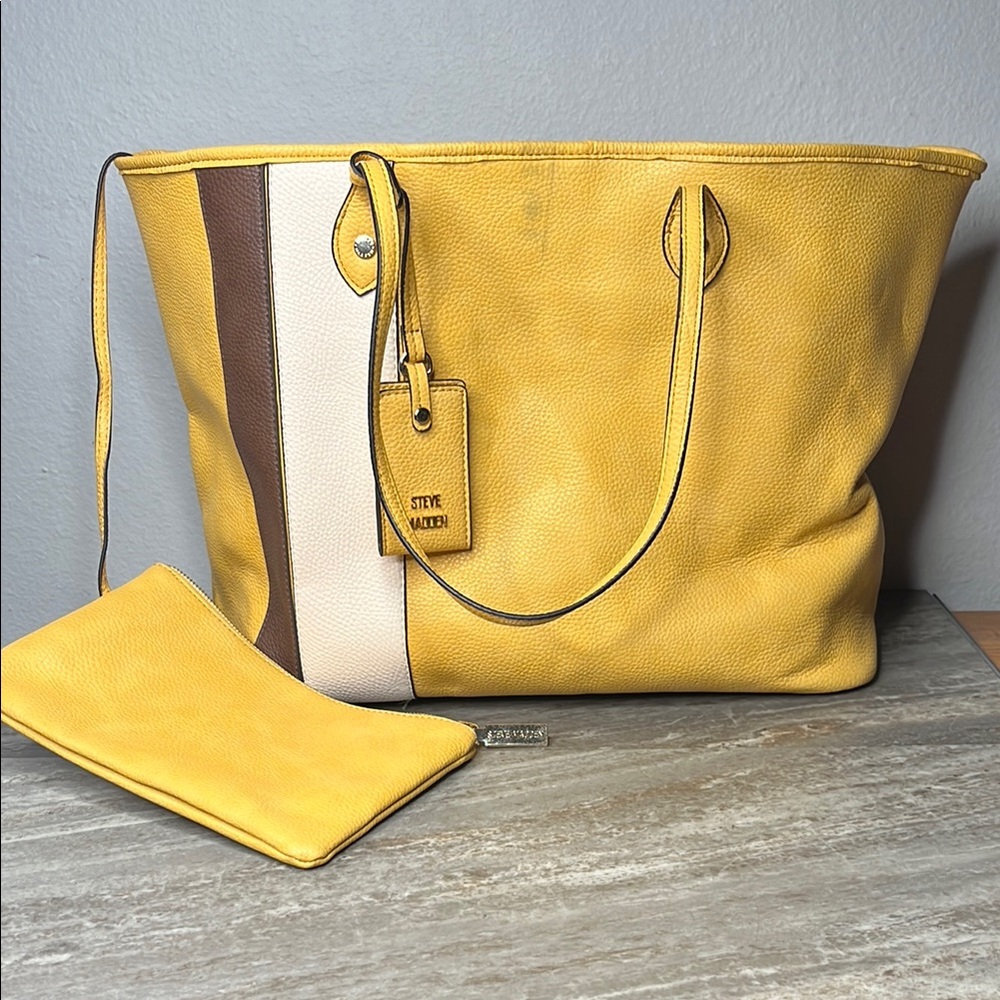 Steve Madden large mustard tote magnetic close with attached wallet